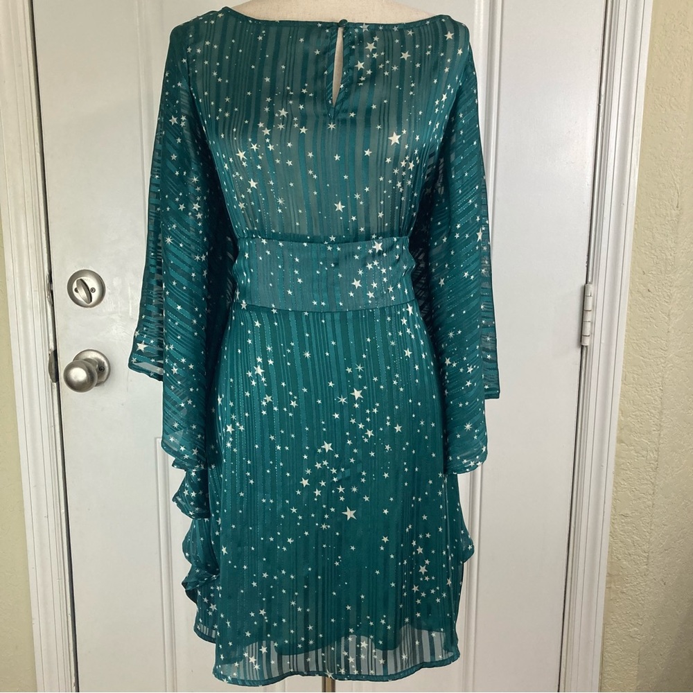 Smak Parlour green shimmer thread mini dress